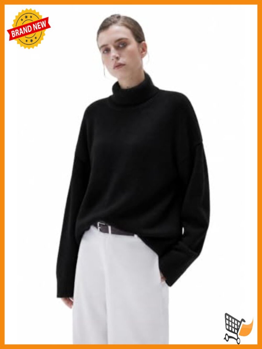 Cashmere Blend Chunky Turtleneck Knit Pullover Sweater Loose Fit